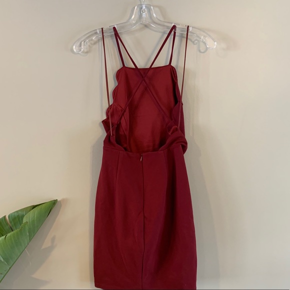 Wine Red Scalloped Hem Mini Dress Medium open back - Picture 10 of 16